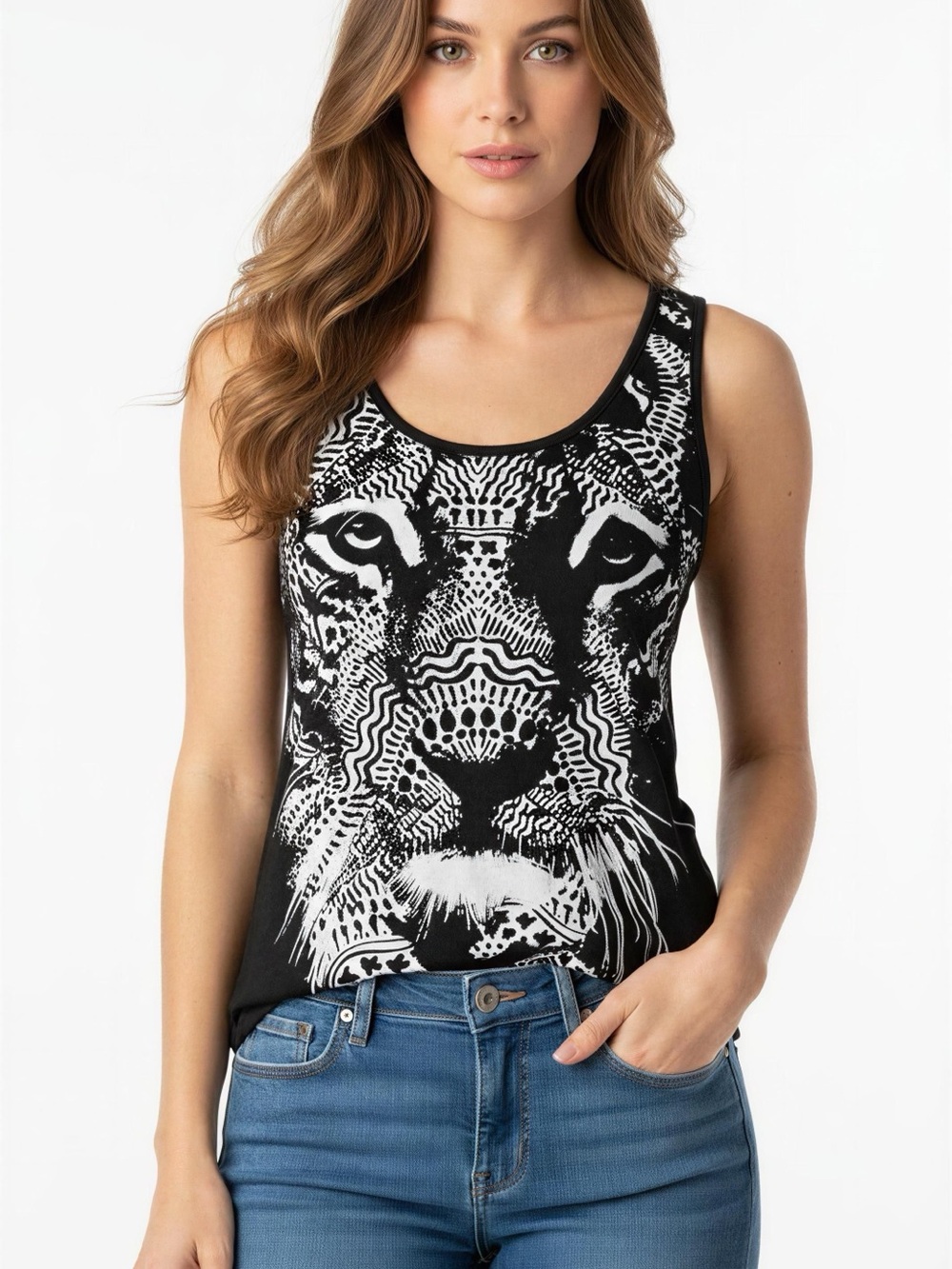 BONGO Black & White Lion Face Tank Top